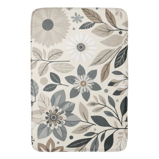 Crème & Salie Groen Vet Modern Bloemen Patroon Badmat (Voorkant Verticaal)