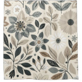 Crème & Salie Groen Vet Modern Bloemen Patroon Douchegordijn (Voorkant)