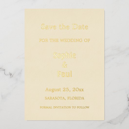 Crème Save the Date Goud Folie Uitnodiging (Voorkant)