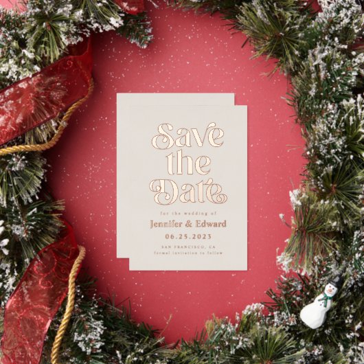 Crème Save The Date Retro Typografie Folie Uitnodiging (Insitu)