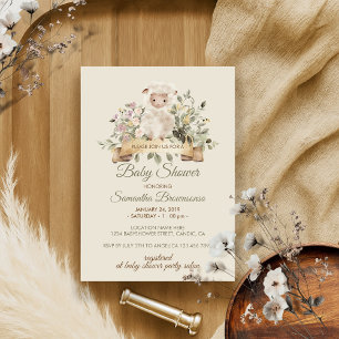 Crème Schaap Lam Botanische Lint Baby Shower Kaart