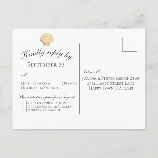 crème-schellop-wasridderbruiloft RSVP Uitnodiging Briefkaart (Achterkant)