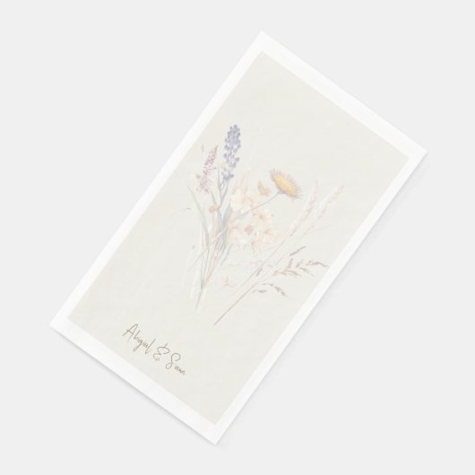 Crème Script Bloemen bruiloft Servet (Hoek)