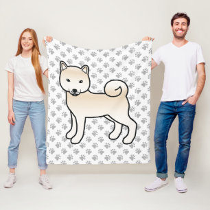 Crème Shiba Inu Schattige Cartoon Hond En Pootjes Fleece Deken