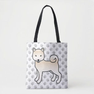 Crème Shiba Inu Schattige Cartoon Hond & Pootjes Tote Bag