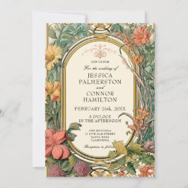 Crème Sinaasappel Groen  Bloemenbruiloft Kaart