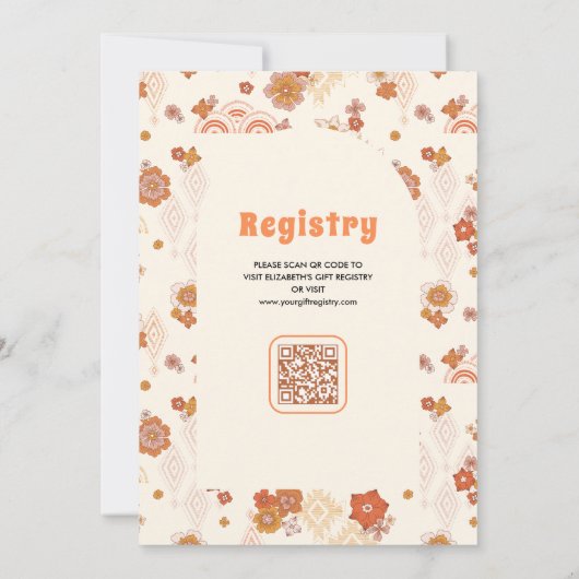 Crème Sinaasappel Groovy Retro Wildflower Baby sho Kaart (Achterkant)