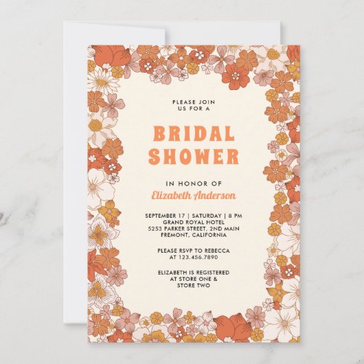 Crème Sinaasappel Groovy Retro Wildflower Vrijgeze Kaart (Voorkant)