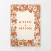 Crème Sinaasappel Groovy Retro Wildflower Wedding Drieluik Uitnodiging (Cover)