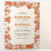 Crème Sinaasappel Groovy Retro Wildflower Wedding Drieluik Uitnodiging (Binnenzijde eerst)