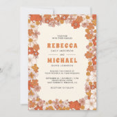 Crème Sinaasappel Groovy Retro Wildflower Wedding Kaart (Voorkant)