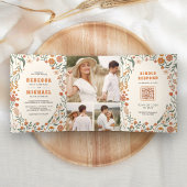 Crème Sinaasappel Groovy Wildflower Alles in één b Drieluik Uitnodiging