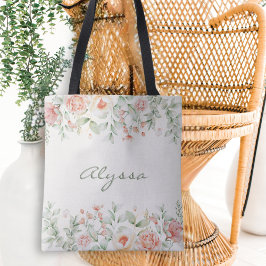 Crème Sinaasappel Salie Groene Bloem Tote Bag