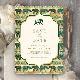 Crème Smaragd Goud Olifant Indiase Trouwfoto Save The Date