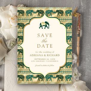 Crème Smaragd Goud Olifant Indiase Trouwfoto Save The Date