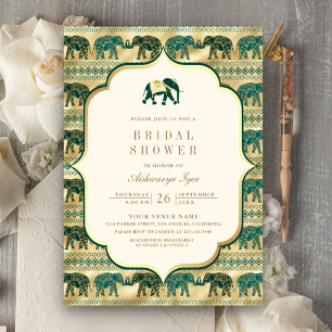 Crème Smaragd Gouden Olifant Indiase Bruidsdouche Kaart