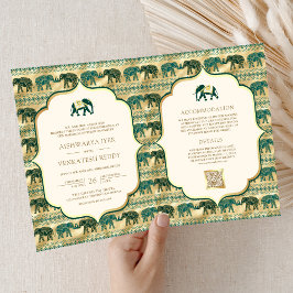 Crème Smaragdgroen Goud Olifant Indiase Bruiloft