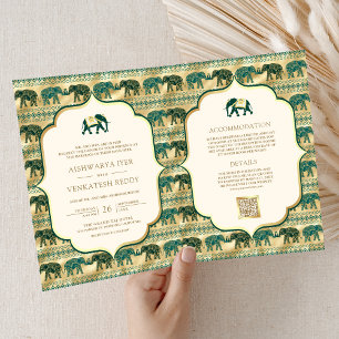 Crème Smaragdgroen Goud Olifant Indiase Bruiloft
