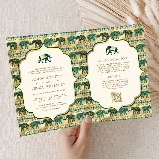 Crème Smaragdgroen Goud Olifant Indiase Bruiloft