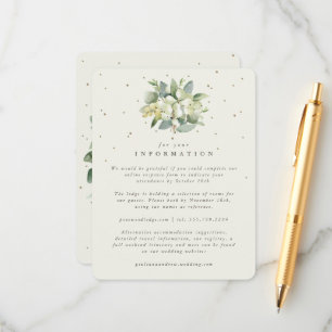 Crème Sneeuwbes+Eucalyptus Boeket Bruiloft Info Informatiekaartje