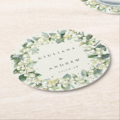 Crème Sneeuwbes & Eucalyptus Winter Bruiloft Ronde Kartonnen Onderzetter (Gebogen)