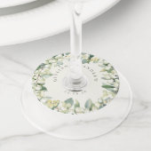 Crème Sneeuwbes & Eucalyptus Winter Bruiloft Wijnglaslabel (Dichtbij)