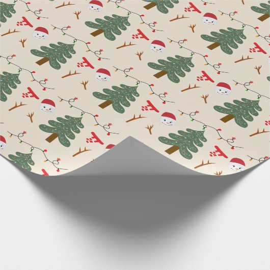 Crème Sneeuwmannen en Kerstbomen Kerstmis Cadeaupapier (Hoek)