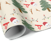 Crème Sneeuwmannen en Kerstbomen Kerstmis Cadeaupapier (Rol Hoek)