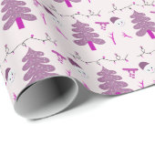 Crème Sneeuwmannen en Paarse Bomen Kerstmis Cadeaupapier (Rol Hoek)