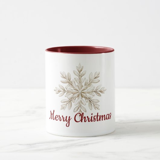 Crème Sneeuwvlok Rood Prettig Kerstfeest Mok (Midden)