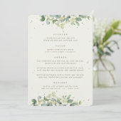 Crème Snowberry + Eucalyptus 4 gangen bruiloft Menu (Staand voorkant)