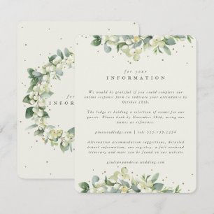 Crème Snowberry+Eucalyptus afgewerkte trouwdetails Informatiekaartje