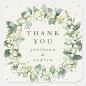Crème Snowberry + Eucalyptus bruiloft dank u Vierkante Sticker (Voorkant)