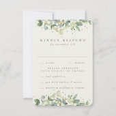 Crème Snowberry + Eucalyptus Edged Winter Bruiloft RSVP Kaartje (Voorkant)