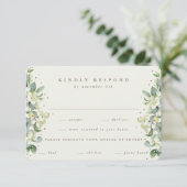 Crème Snowberry + Eucalyptus Edged Winter Bruiloft RSVP Kaartje (Staand voorkant)