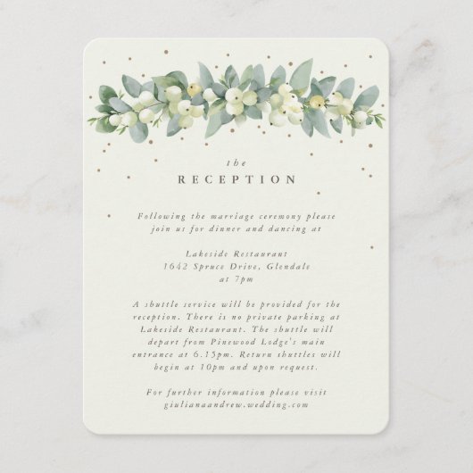 Crème Snowberry+Eucalyptus Garland Receptie Informatiekaartje (Voorkant)