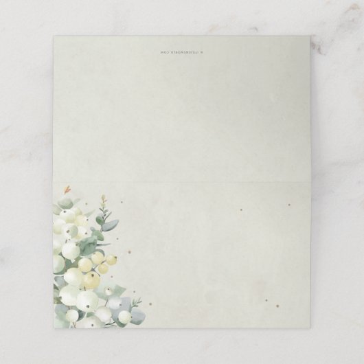 Crème Snowberry + Eucalyptus Kerst Gevouwen Plaatskaartje (Buitenkant ongevouwen)