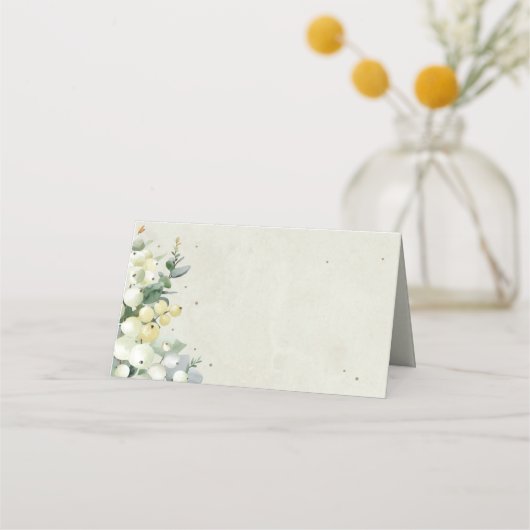 Crème Snowberry + Eucalyptus Kerst Gevouwen Plaatskaartje (Voorkant)
