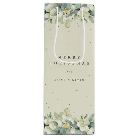 Crème Snowberry+Eucalyptus Kerst/Vakantie Wijn Cadeautas (Voorkant)
