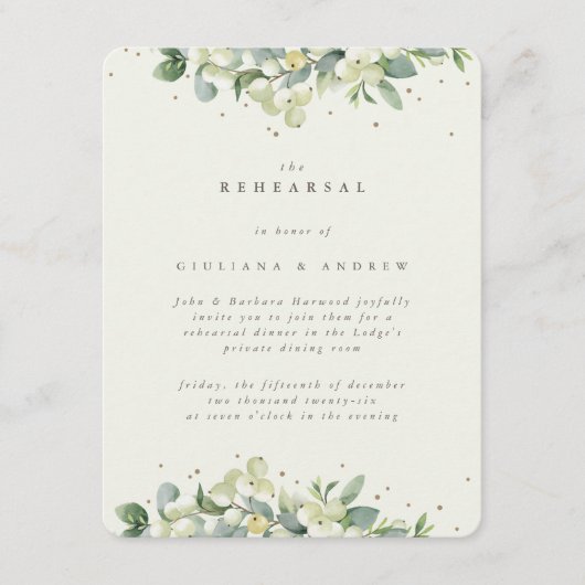 Crème Snowberry + Eucalyptus Rand Huwelijksrepetit Informatiekaartje (Voorkant)
