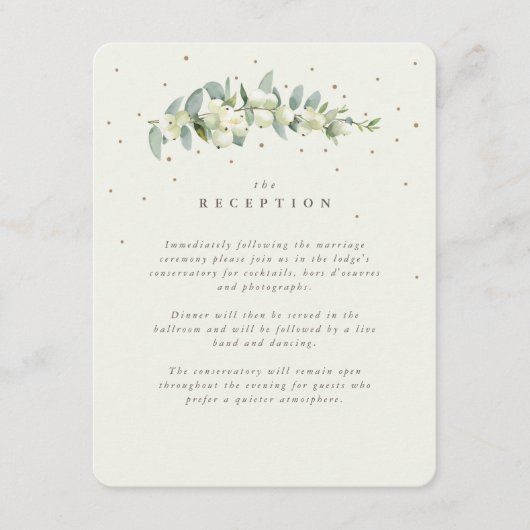 Crème Snowberry + Eucalyptus stam bruiloft recepti Informatiekaartje (Voorkant)