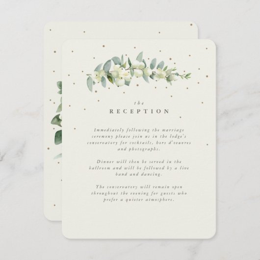 Crème Snowberry + Eucalyptus stam bruiloft recepti Informatiekaartje (Voorkant / Achterkant)