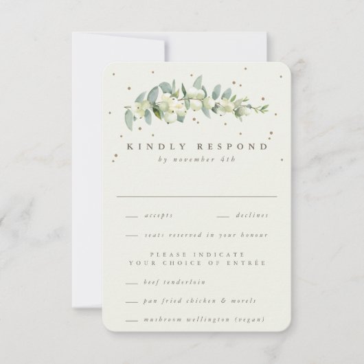 Crème Snowberry + Eucalyptus Stem Bruiloft RSVP Kaartje (Voorkant)