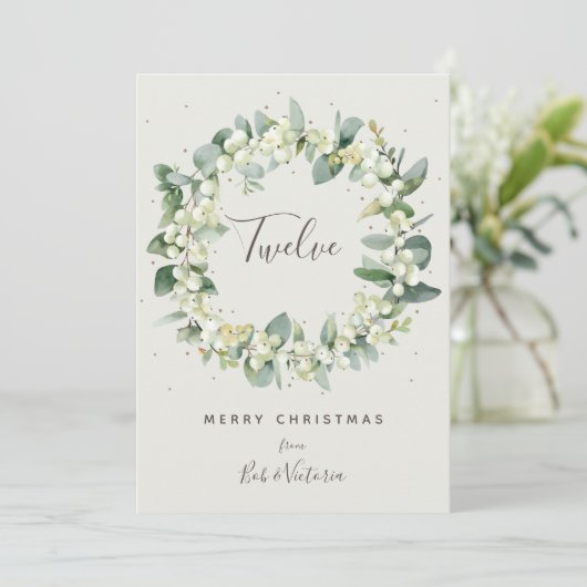 Crème Snowberry+Eucalyptus Table Number Kaart (Staand voorkant)