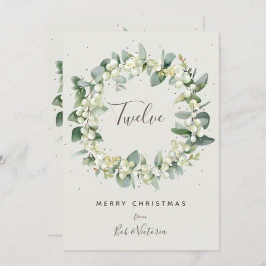 Crème Snowberry+Eucalyptus Table Number Kaart (Voorkant / Achterkant)