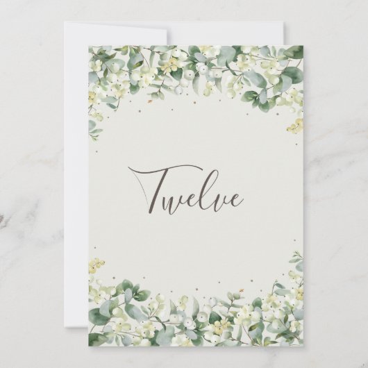 Crème Snowberry+Eucalyptus Table Number Kaart (Achterkant)