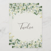 Crème Snowberry+Eucalyptus Table Number Kaart (Voorkant / Achterkant)
