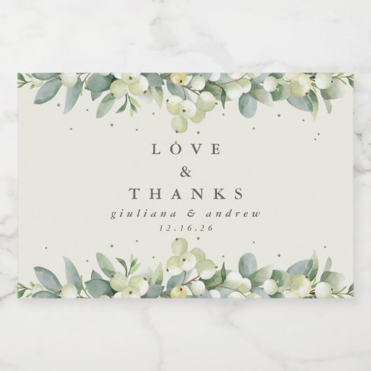 Crème Snowberry + Eucalyptus Winter bruiloft gunst Voedselcontainer Etiket (Enkel label)