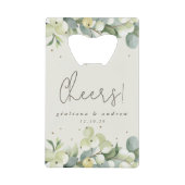 Crème Snowberry + Eucalyptus Winter Bruiloft Mini Creditkaart Flessenopener (Voorkant)
