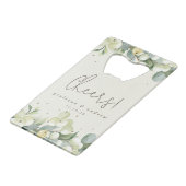 Crème Snowberry + Eucalyptus Winter Bruiloft Mini Creditkaart Flessenopener (Voorkant Gekanteld)